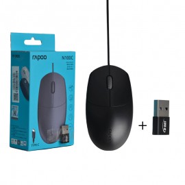 موس سیم دار تایپ سی رپو (RAPOO) مدل N100C + تبدیل تایپ سی (Type-C) به USB-A