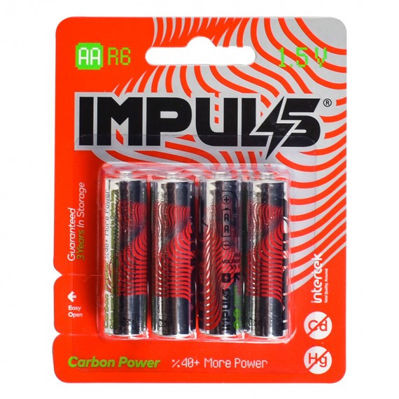 باتری قلمی ایمپالس (IMPULS) مدل R6 1.5V AA Carbon Power (کارتی 4 تایی)