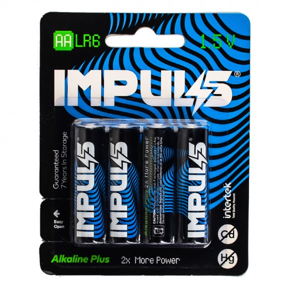 باتری قلمی ایمپالس (IMPULS) مدل LR6 1.5V AA Alkaline Plus (کارتی 4 تایی)