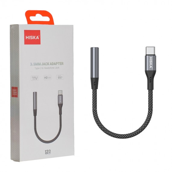 کابل تبدیل تایپ سی به جک 3.5 میلی متر ( Type-C to Aux) هیسکا (HISKA) طول 12 سانتی متر مدل W47