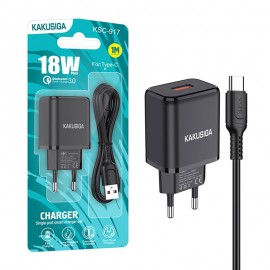 شارژر دیواری 18 وات + کابل تایپ سی کاکوسیگا (KAKUSIGA) مدل KSC-917