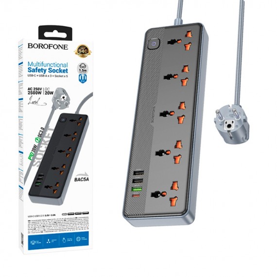 چند راهی برق + چهار پورت USB بروفون (BOROFONE) مدل BAC5A