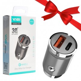 بسته 1+10 شارژر فندکی 30 وات دو پورت وابی (VABi) مدل C12 (یک عدد هدیه)