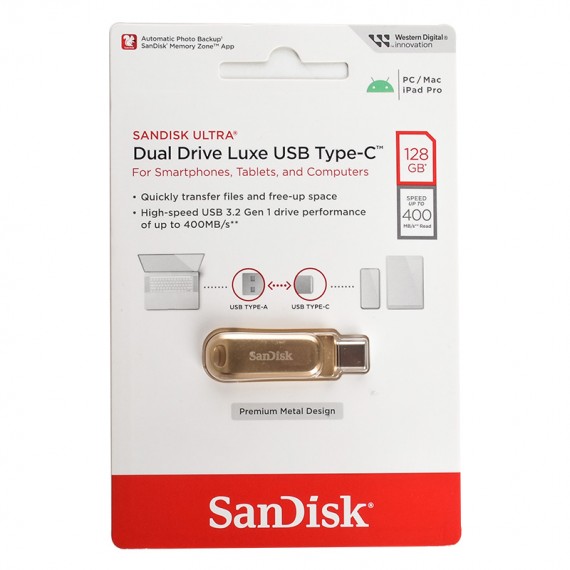 فلش سن دیسک (SanDisk) مدل 128GB Dual Drive Luxe USB3.2 Type-C گارانتی سورین