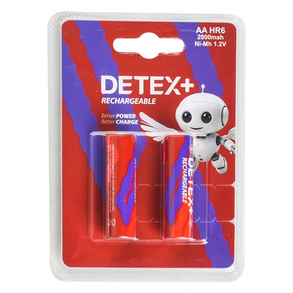 باتری قلمی شارژی دیتکس پلاس (+DETEX) مدل Ni-Mh 1.2V Rechargeable HR6 AA 2000mAH (کارتی 2 تایی)