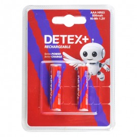 باتری نیم قلمی شارژی دیتکس پلاس (+DETEX) مدل Ni-Mh 1.2V Rechargeable HR03 AAA 800mAH (کارتی 2 تایی)