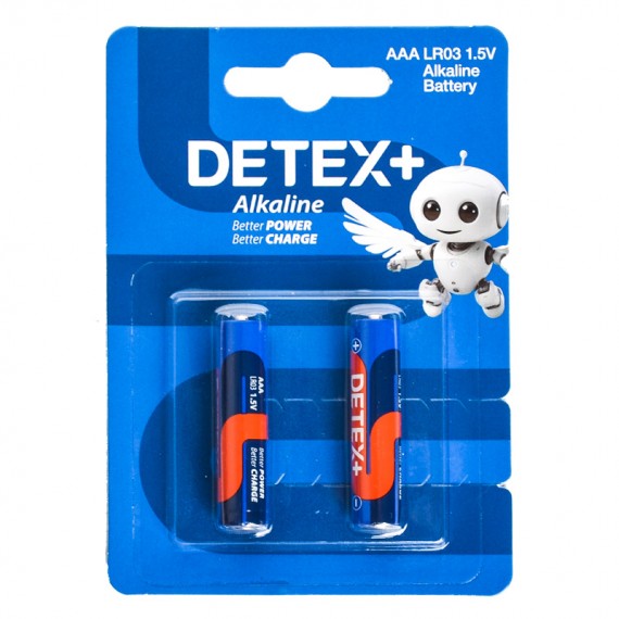 باتری نیم قلمی دیتکس پلاس (+DETEX) مدل Alkaline 1.5V LR03 AAA (کارتی 2 تایی)