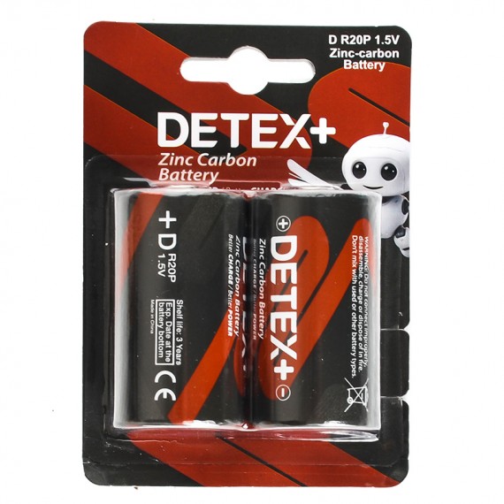باتری سایز D دیتکس پلاس (+DETEX) مدل Zinc Carbon 1.5V D R20P (کارتی 2 تایی)