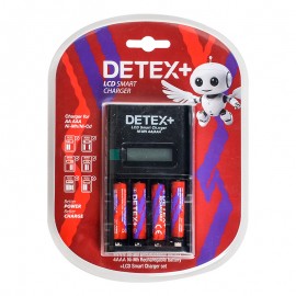 شارژر باتری + 4 باتری نیم قلمی دیتکس پلاس (+DETEX) مدل 988691