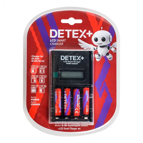 شارژر باتری + 4 باتری نیم قلمی دیتکس پلاس (+DETEX) مدل 988691