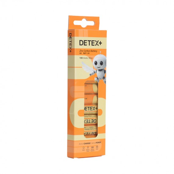 باتری قلمی دیتکس پلاس (+DETEX) مدل Zinc Carbon 1.5V R6P AA (بسته 12 عددی)