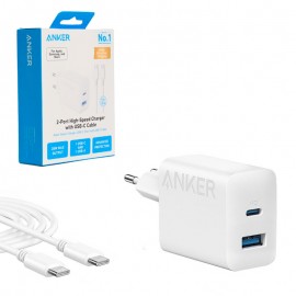 شارژر دیواری 20 وات 2 پورت + کابل (Type-C To Type-C) انکر (ANKER) مدل B2348G21 گارانتی شرکتی