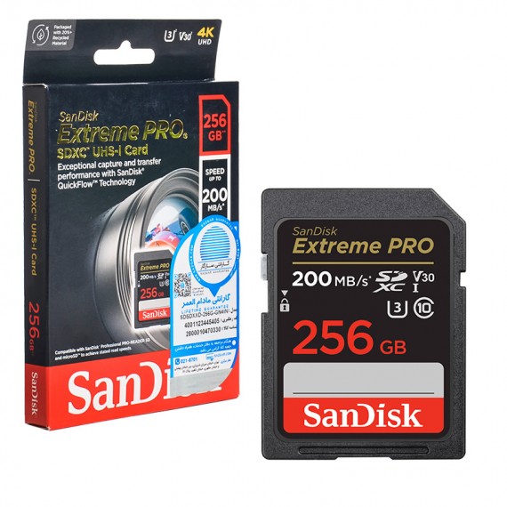 رم دوربین (SDXC) سن دیسک (SanDisk) مدل 256GB Extreme Pro 200MB/S گارانتی سازگار