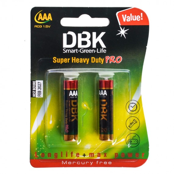 باتری نیم قلمی دی بی کی (DBK) مدل R03 AAA 1.5V Super Heavy Duty Pro (کارتی 2 تایی)