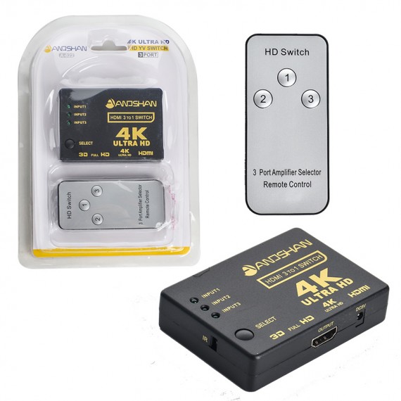 سوئیچ 1*3 پورت HDMI ریموت دار اندشان (ANDSHAN) مدل A-822