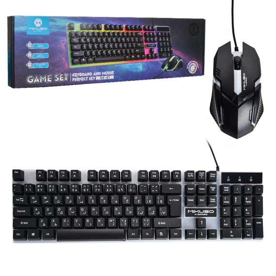 کیبورد و موس گیمینگ سیم دار بک لایت RGB میکاسو (MIKUSO) مدل XK-01