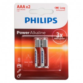 باتری نیم قلمی فیلیپس (PHILIPS) مدل Power Alkaline 1.5V LR03P2B/97 AAA (کارتی 2 تایی)