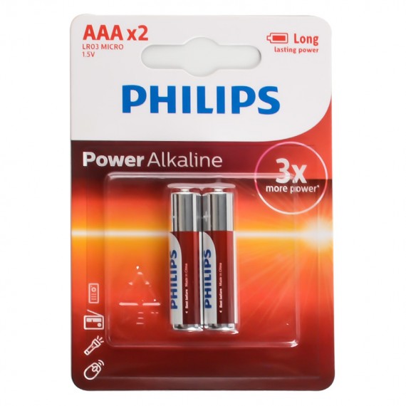 باتری نیم قلمی فیلیپس (PHILIPS) مدل Power Alkaline 1.5V LR03P2B/97 AAA (کارتی 2 تایی)