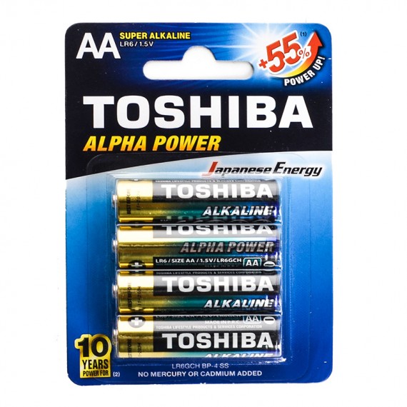 باتری قلمی توشیبا (TOSHIBA) مدل LR6GCH BP-4 1.5V AA ALPHA POWER (کارتی 4 تایی)