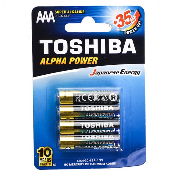 باتری نیم قلمی توشیبا (TOSHIBA) مدل LR03GCH BP-4 1.5V AAA ALPHA POWER (کارتی 4 تایی)