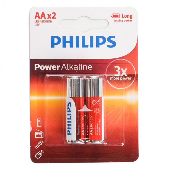 باتری قلمی فیلیپس (PHILIPS) مدل Power Alkaline 1.5V LR6P2B/97 AA (کارتی 2 تایی)