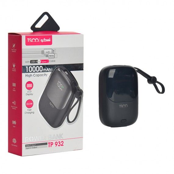 پاوربانک + دو کابل همراه تسکو (TSCO) مدل TP 932 ظرفیت 10000mAh