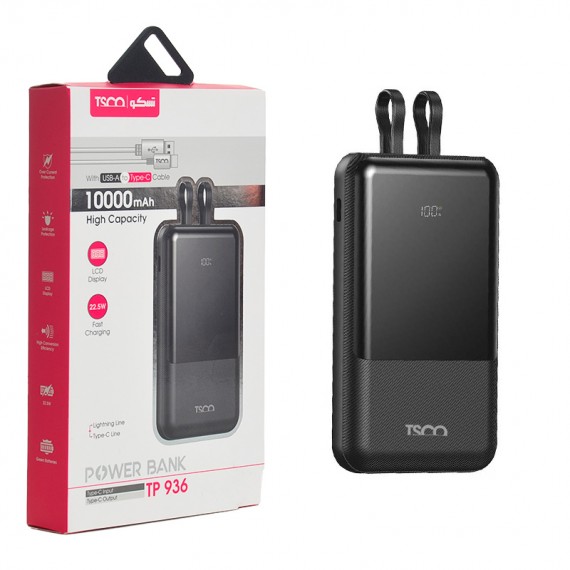 پاوربانک + دو کابل همراه تسکو (TSCO) مدل TP 936 ظرفیت 10000mAh
