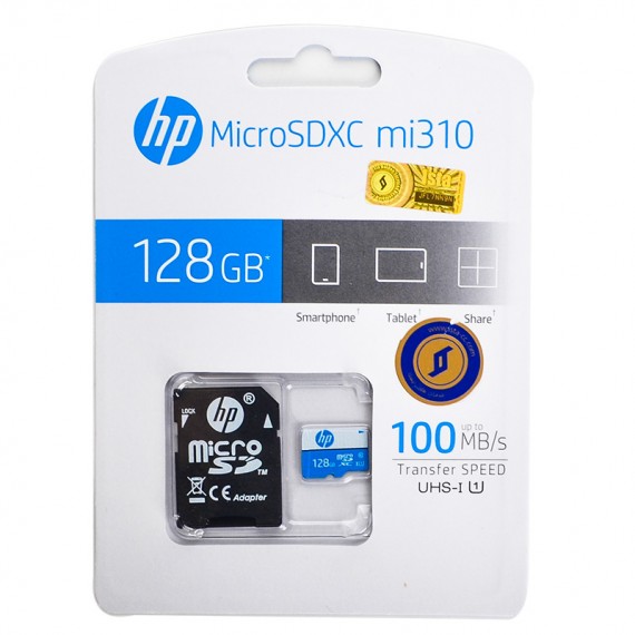رم موبایل و دوربین اچ پی (HP) 128GB MicroSDXC UHS-I mi310 100MB/S خشاب دار