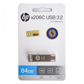 فلش اچ پی (HP) مدل 64GB X206C USB3.2 TYPE-C OTG گارانتی حافظه طلایی ایستا