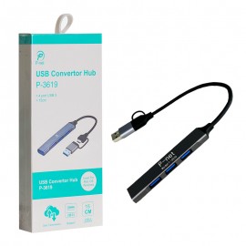هاب 4 پورت USB 3.0 و رابط تایپ سی پی نت (P-net) طول 15 سانتی متر مدل P-3619