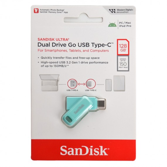 فلش سن دیسک (SanDisk) مدل 128GB Dual Drive Go USB3.2 TYPE-C DC3 150MB/s گارانتی سورین