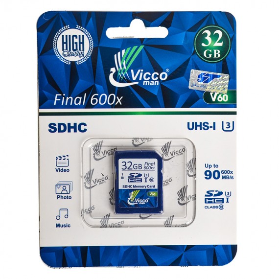 رم دوربین ویکومن (Vicco man) مدل 32GB SDHC UHS-I FINAL 600X 90MB/s