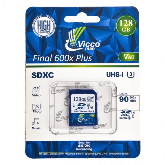 رم دوربین ویکومن (Vicco man) مدل 128GB SDXC UHS-I FINAL 600X PLUS 90MB/s