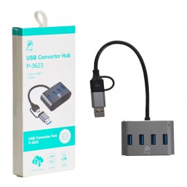 هاب 4 پورت USB 3.0 و رابط تایپ سی پی نت (P-net) طول 15 سانتی متر مدل P-3623