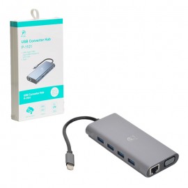هاب 4 پورت و رابط تایپ سی + رم ریدر پی نت (P-net) طول 15 سانتی متر مدل P-1101