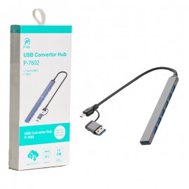 هاب 7 پورت USB 3.0 و رابط تایپ سی پی نت (P-net) طول 15 سانتی متر مدل P-7602