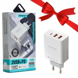 بسته 1+3 کلگی شارژر 38 وات 3 پورت ترکا (TREQA) مدل CH-645 (یک عدد هدیه)