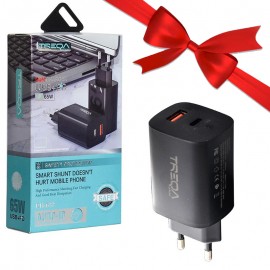 بسته 1+3 کلگی شارژر 65 وات 2 پورت GAN ترکا (TREQA) مدل CH-637 (یک عدد هدیه)