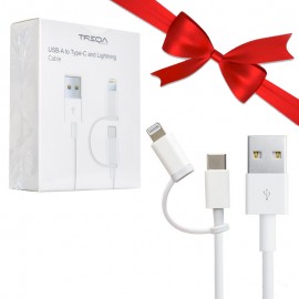 بسته 1+3 کابل دو سر Usb-A To Type-c & Lightning ترکا (TREQA) مدل CA-1016 (یک عدد هدیه)