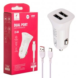 شارژر فندکی 12 وات دو پورت + کابل تایپ سی اسکای دلفین (SKYDOLPHIN) مدل SZ08T
