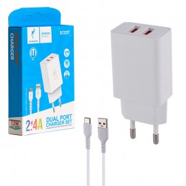شارژر دیواری 12 وات 2 پورت + کابل تایپ سی اسکای دلفین (SKYDOLPHIN) مدل SC03T