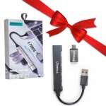 بسته 1+3 هاب 4 پورت USB 3.0 و تبدیل تایپ سی ترکا (TREQA) مدل USB-3 (یک عدد هدیه)