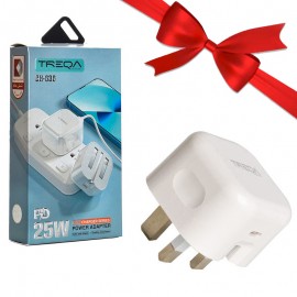 بسته 1+3 کلگی شارژر 25 وات سه شاخه اروپایی تک پورت ترکا (TREQA) مدل CH-636 (یک عدد هدیه)