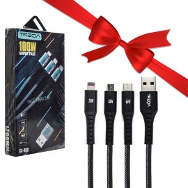 بسته 1+5 کابل 3 سر اندروید تایپ سی آیفون ترکا (TREQA) 100W مدل CA-869 (یک عدد هدیه)