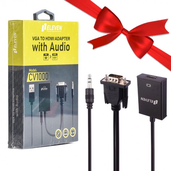 بسته 1+5 کابل تبدیل VGA به HDMI + کابل AUX الون (ELEVEN) مدل CV1000 (یک عدد هدیه)