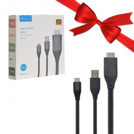 بسته 1+3 کابل MHL تایپ سی (Type-C/USB-A To HDMI) میرا اسکرین (MiraScreen) طول 2 متر مدل L12 (یک عدد هدیه)