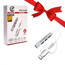 بسته 1+5 هاب 4 پورت USB 3.0 و رابط تایپ سی ایکس پی (XP) طول 15 سانتی متر مدل XP-H824P (یک عدد هدیه)