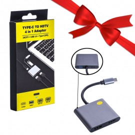 بسته 1+3 هاب 4 پورت تایپ سی کی به Usb , 2*HDMI , Typc لینک (KLINK) مدل K-8126 (یک عدد هدیه)