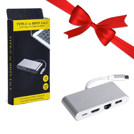 بسته 1+3 هاب 4 پورت تایپ سی به HDMI , Lan ,Usb 3.0, Typ-c کی لینک (KLINK) مدل K-1180 (یک عدد هدیه)