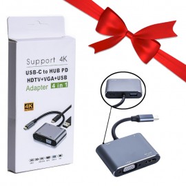 بسته 1+2 کابل تبدیل و هاب USB-C To HUB PD HDMI+VGA+USB کی لینک (KLINK) مدل K-2125 (یک عدد هدیه)